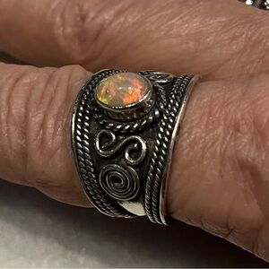 Opal 925 SS Wide Cigar Band Filigree Scroll Size 9 Ring